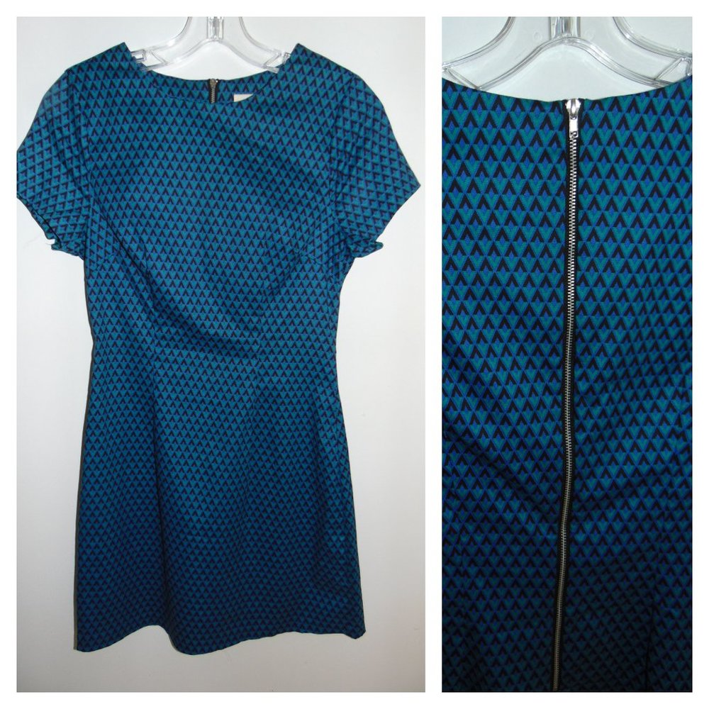 Louche London Green Purple Black Geometric Wiggle Pencil Tea Dress US XS - UK 8